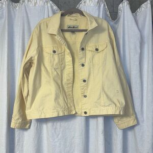 Eddie Bauer Women's XL Butter Yellow Denim Jacket Long Sleeve Button Up